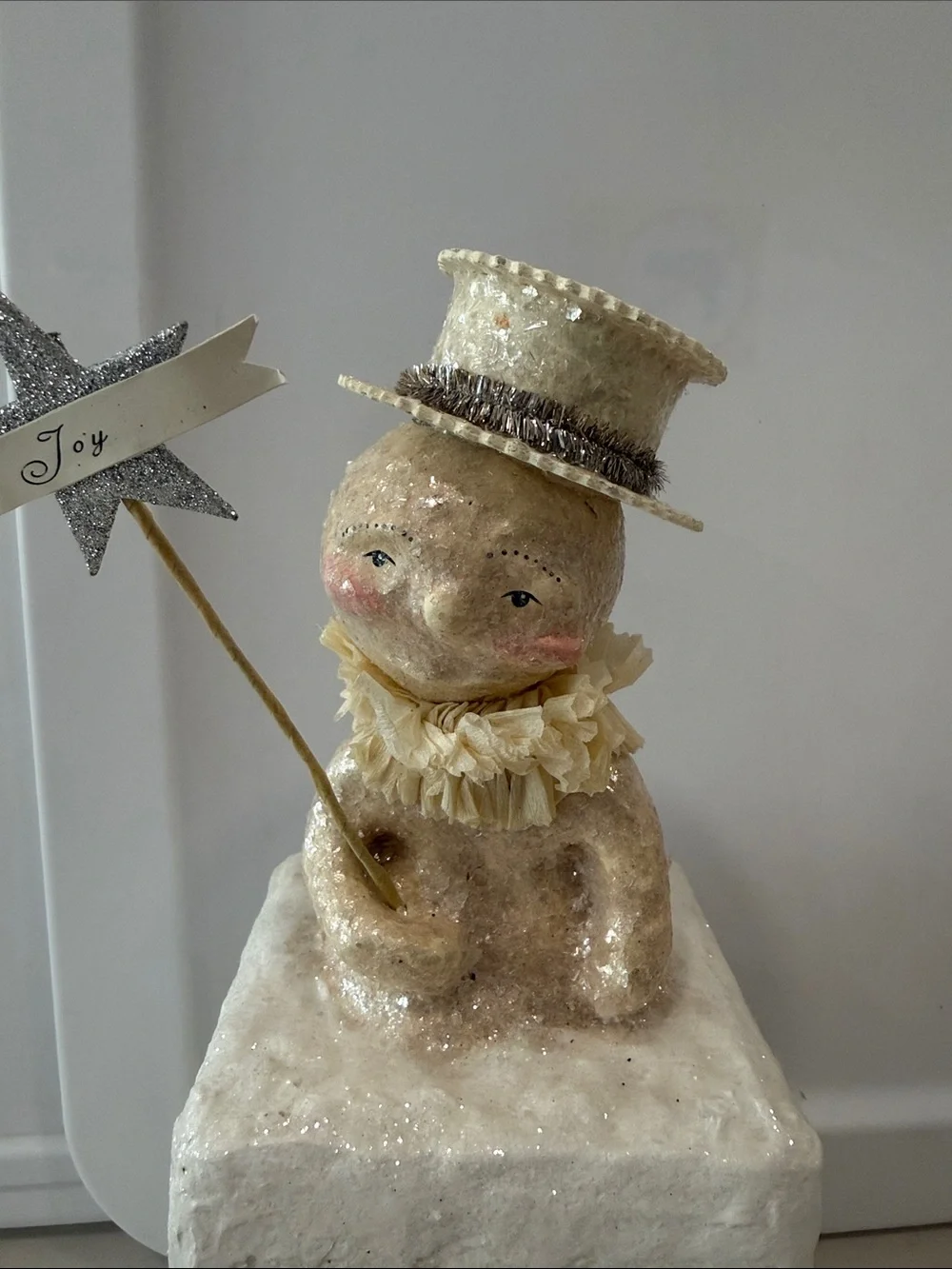 Ivory Glitter Snowman by Bethany Lowe with 'Joy' Star